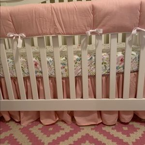 liz and roo petal pink linens long rail guard and crib skirt